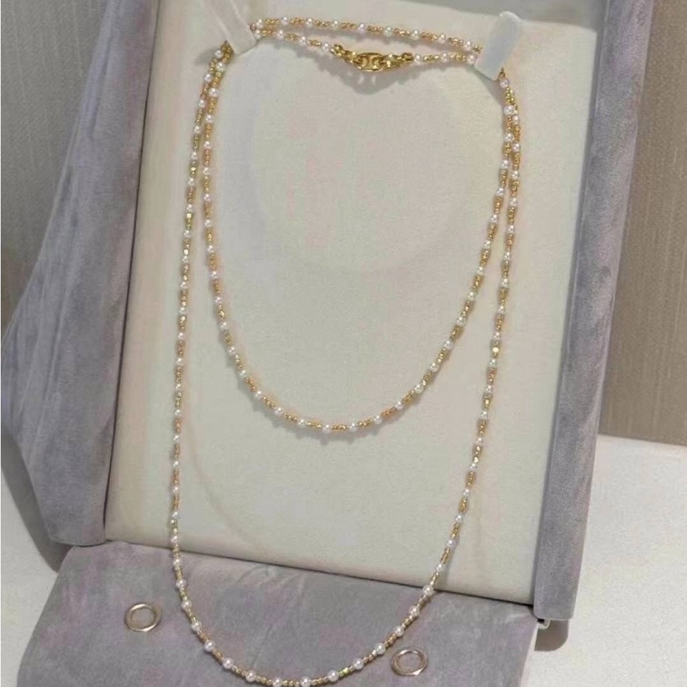 14K GF gold filling Long Pearl Necklace Can Be Bracelet